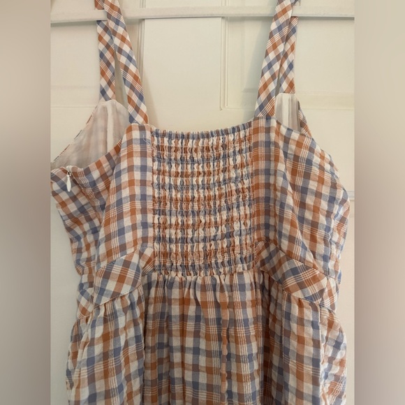 Madewell Checkered Midi Dress in Cream and Tan - Picture 3 of 7